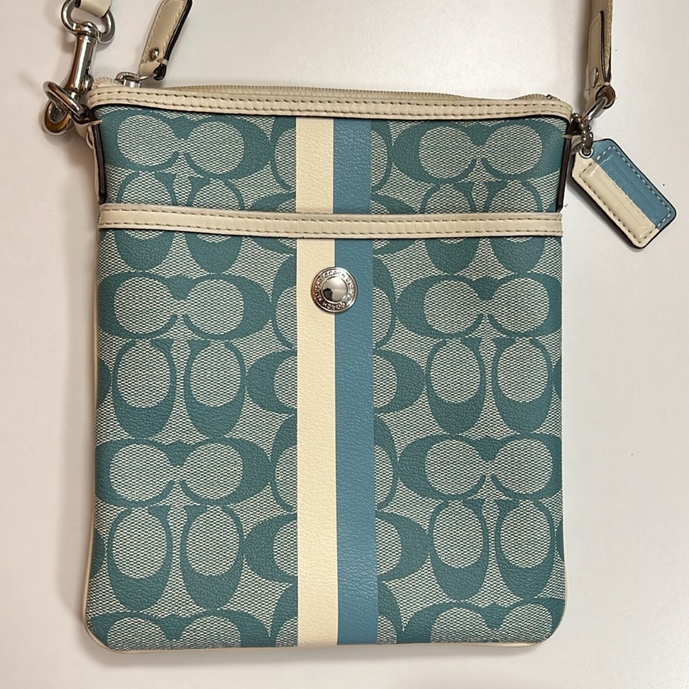 Coach Signature Coated Canvas Front Pocket Top Zip Crossbody Bag